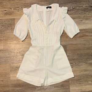 CHICME White Ruffle Romper with Collared V-Neck
